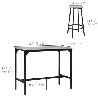 5-Piece Bar Table Set for 4, Industrial Counter Height Bar Table and Chairs for Kitchen, Dining Room, Grey