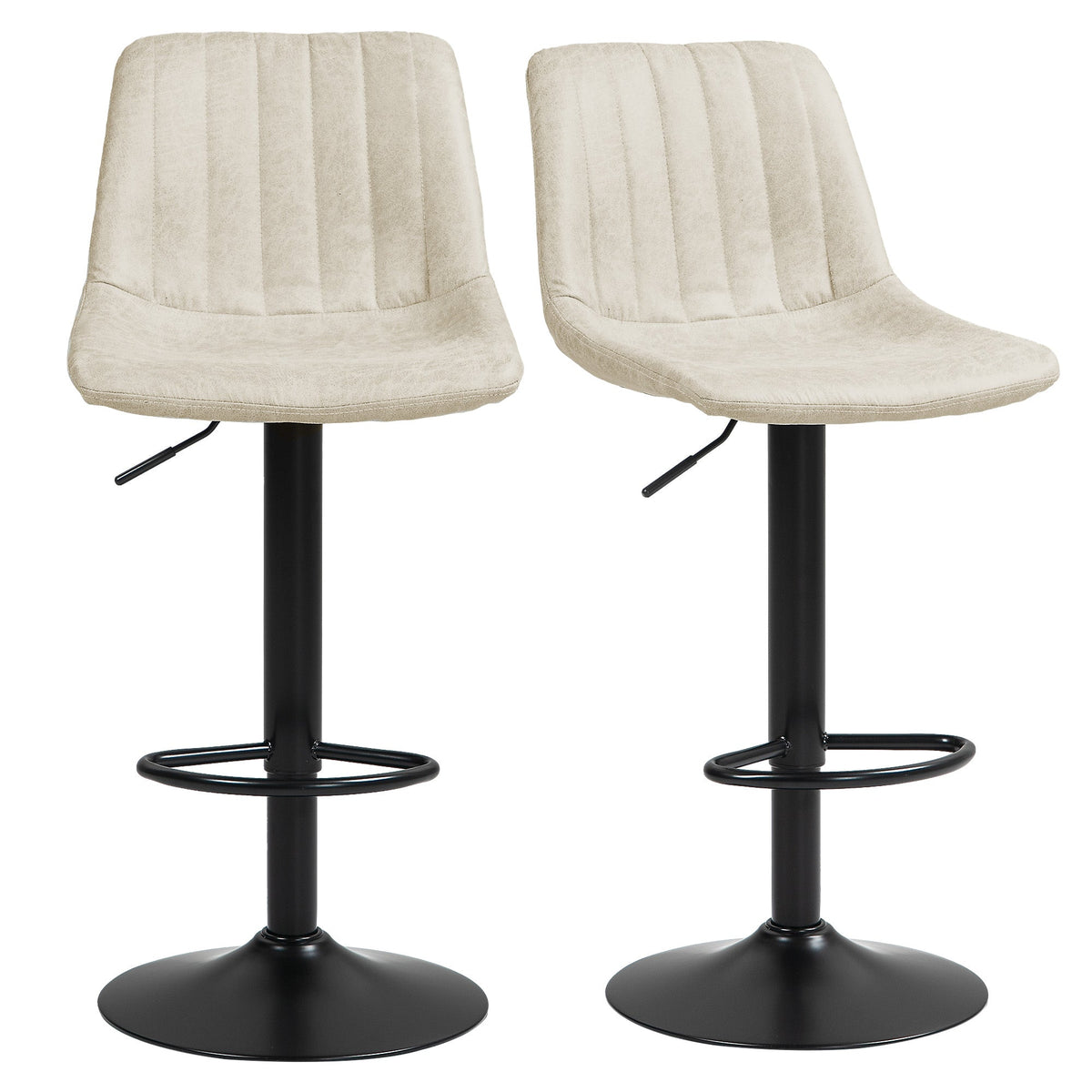 Adjustable Bar Stools Set of 2, Leathaire Swivel Barstools with Back and Footrest, Upholstered Bar Chairs for Kitchen, Dining Room, Home Pub, Brown