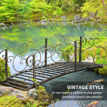 6FT Steel Garden Bridge with Safety Siderails, Decorative Arc Landscaping Bridge for Backyard Creek Stream Pond, Black