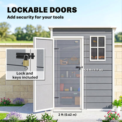 5 x 3FT Garden Shed with Floor, Outdoor Storage Shed with Lockable Door, Window and Vent for Backyard, Patio, Dark Grey