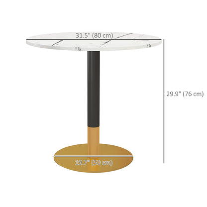 Rene Round Modern Dining Table with Faux Marble Top for Small Spaces-White