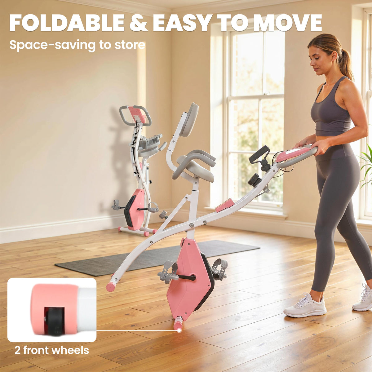 3 in 1 Folding Exercise Bike, Foldable Stationary Bike with 8-Level Magnetic Resistance, Adjustable Seat, Black