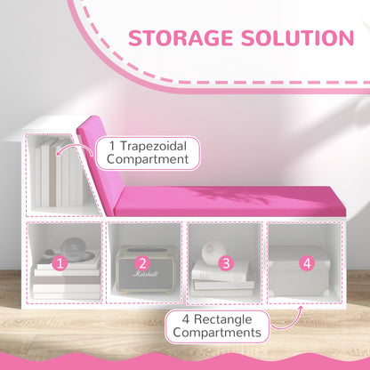 Multi-Purpose Bookshelf with 5 Cubes, 5-Cubby Bookcase with Cushioned Reading Nook and Storage Shelves, Blue