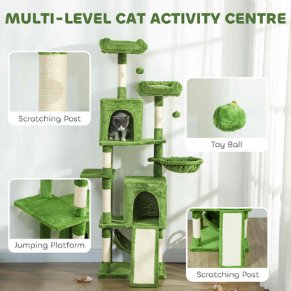 Cat Tree, 70" Multi-Level Cat Tower with 2 Condos, 2 Perches, Hammock, Toy Balls, Scratching Posts and Board, Dark Grey