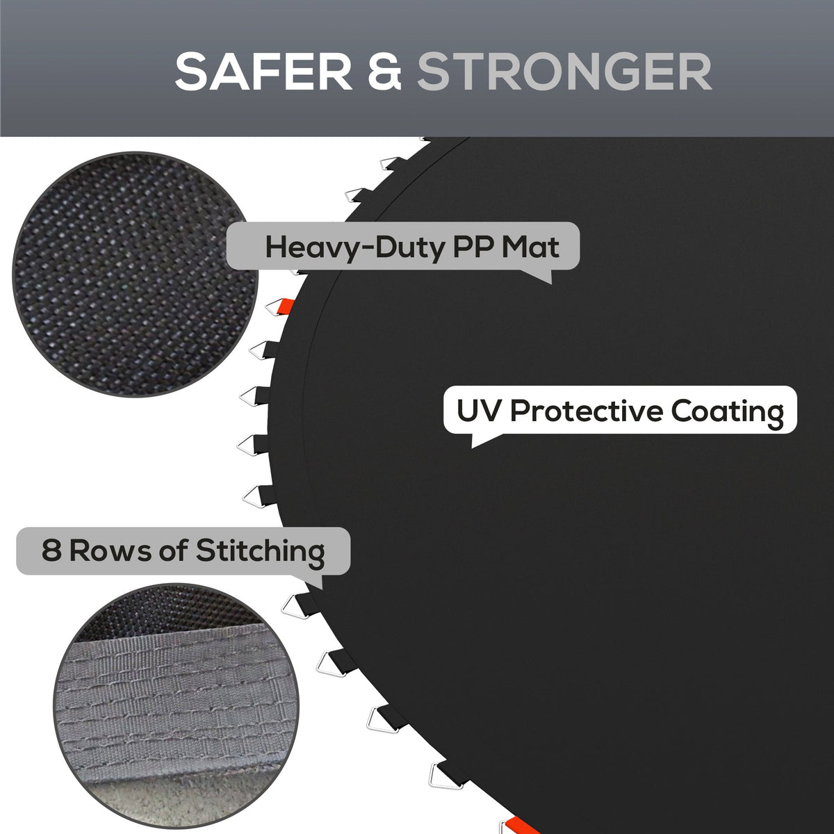 Trampoline Replacement Mat, Fits 14' Trampoline w/ 80 V-Hooks & 5.5" Springs (Spring & Frame not Included), Black