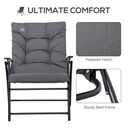 Foldable Lounge Chair, Fabric Upholstered Recliner, Outdoor Lounger with Armrest, Metal Frame for Backyard, Black