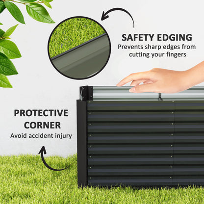 Set of 2 Galvanized Metal Planters for Outdoor Plants, 4' x 2' x 2' Raised Garden Bed, Dark Grey