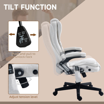 Reclining Massage Office Chair, Executive Office Chair with High Back, Swivel Wheels, White