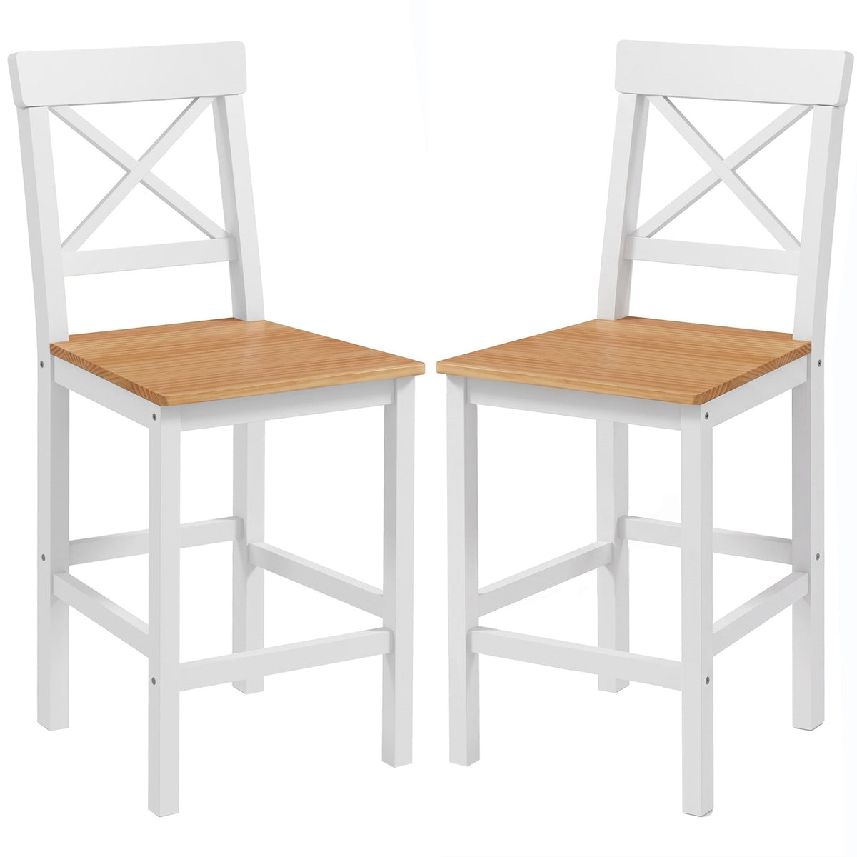 Counter Height Stools Set of 2, Farmhouse Bar Stools with Backs, Solid Wood Counter Stools for Kitchen Island
