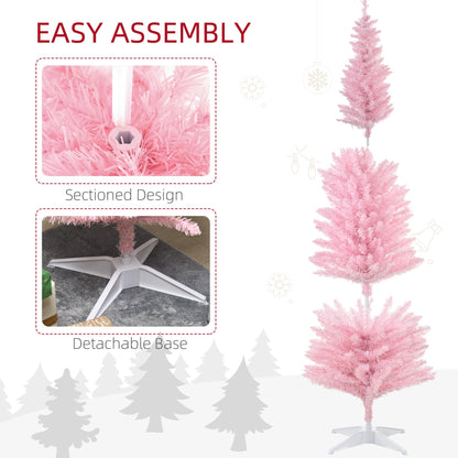 6' Pre Lit Artificial Pencil Christmas Trees, Xmas Tree with Realistic Branches and Warm White LED Lights, Green