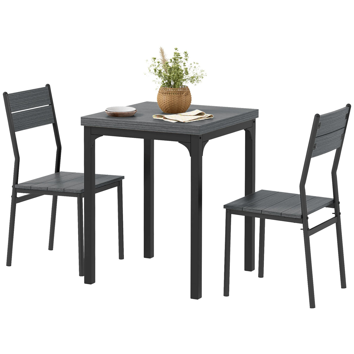 Dining Table Set for 2, 3 Piece Kitchen Table and Chairs with Metal Legs for Small Spaces, Natural Wood