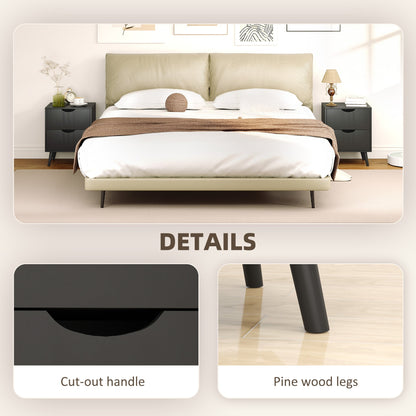 Modern Bedside Table, Nightstand with 2 Drawers and Pine Wood Legs for Bedroom, Living Room, White