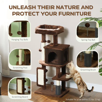 41 Inch Cat Tree with Scratching Posts, Cat Bed, Condo, Grooming Brush, Jumping Platforms, Toy Balls, Anti-tip Kit