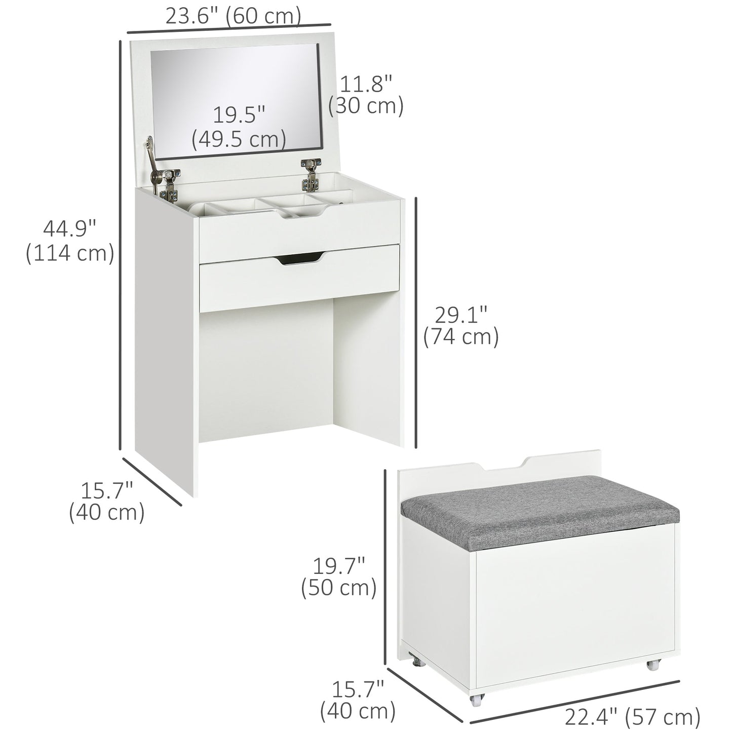 Alice Makeup Vanity Set with Flip Top Mirror-White