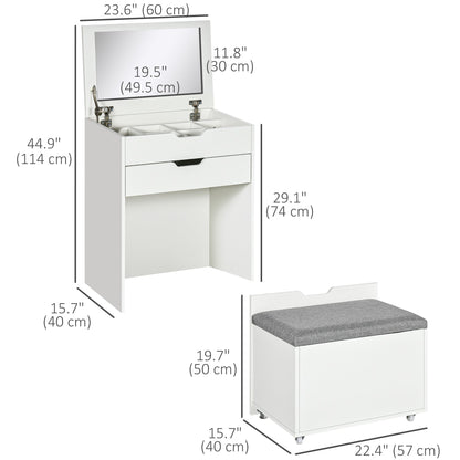 Alice Makeup Vanity Set with Flip Top Mirror-White