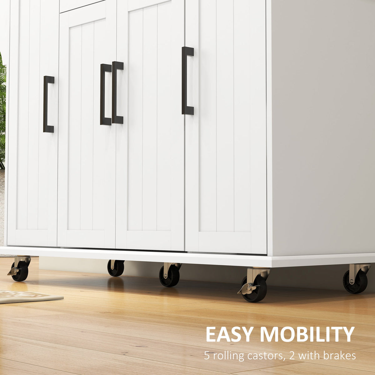 Modern Rolling Kitchen Island Cart with Drawers, Natural Wood Top, Towel Rack, Door Storage Cabinet, Black
