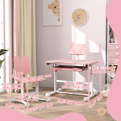 Height Adjustable Kids Desk and Chair Set with Tilt Desktop, Large Writing Board, Storage Drawer, Book Stand, Grey