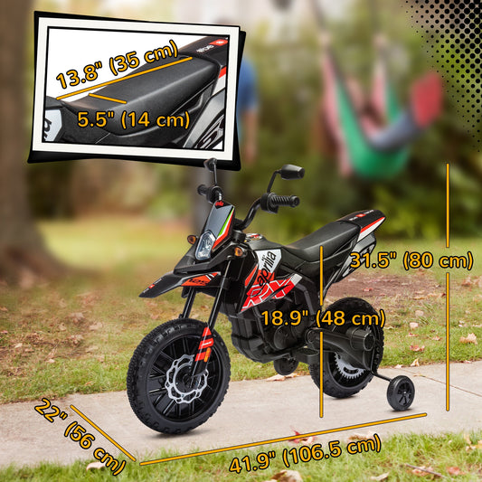 12V Aprilia Licenced Kids Electric Motorcycle, Battery-Powered Dirt Bike with Training Wheels for Aged 3-8, Red