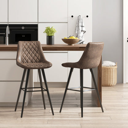 PU Leather Counter Height Bar Chairs Set of 2, 27.75" Bar Stools with Metal Legs for Dining Area, Kitchen Island, Black