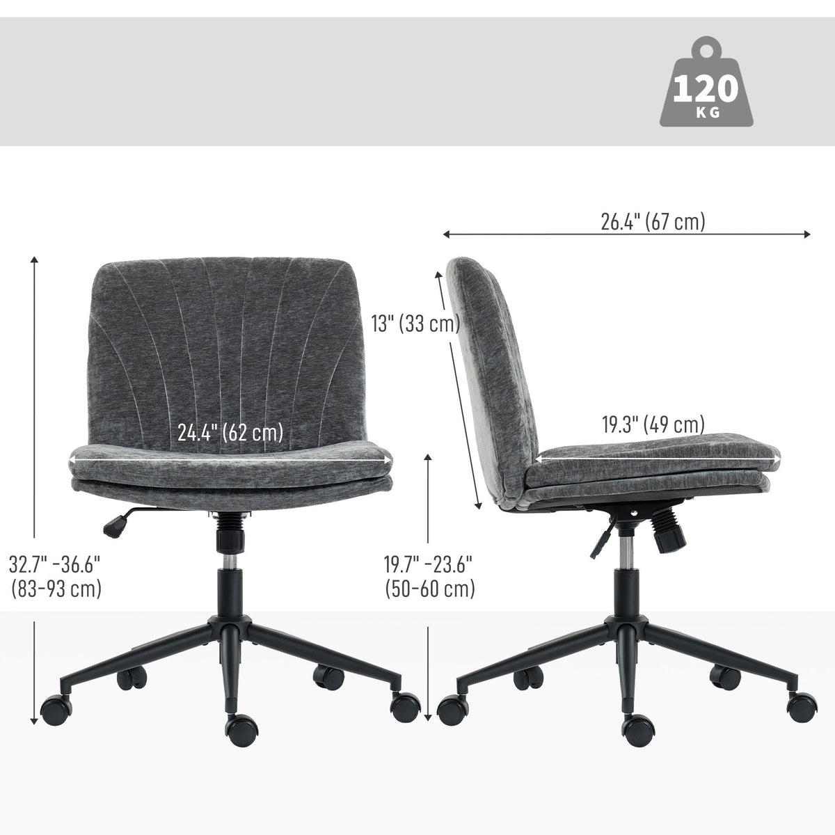 Criss Cross Chair with Wheels, Wide Office Chair with No Arms, Adjustable Height, Tilting, Beige