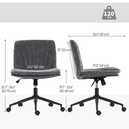 Criss Cross Chair with Wheels, Wide Office Chair with No Arms, Adjustable Height, Tilting, Beige