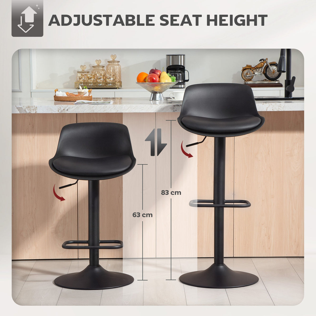 Zee Counter Height/Bar Stools Set of 2 with Adjustable Height and Swivel Seat-Black