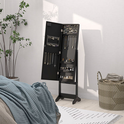 Free Standing Armoire Organizer, Lighted Mirrored Jewelry Cabinet w/ Angle Adjustable & 16 LED Lights Warm White