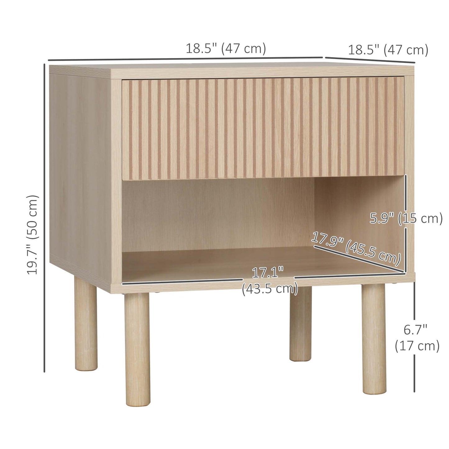 Laura Set of 2 Modern Nightstand with Drawer and Open Shelf-Natural Wood