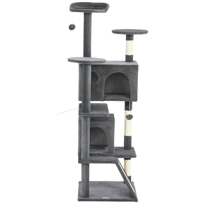 54" Cat Tree, Multi-Level Cat Tower with Scratching Posts, Cat Condos, Bed, Platforms, Ramp, Toy Ball, Beige