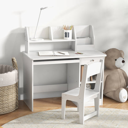Kids Desk and Chair Set for 5-8 Year Old with Storage, Study Table and Chair for Children, Grey