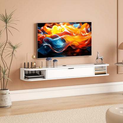 47" Floating TV Stand for TVs up to 50 Inch, Wall Mounted Media Console with Flip Drawer and 2 Open Shelves, Walnut