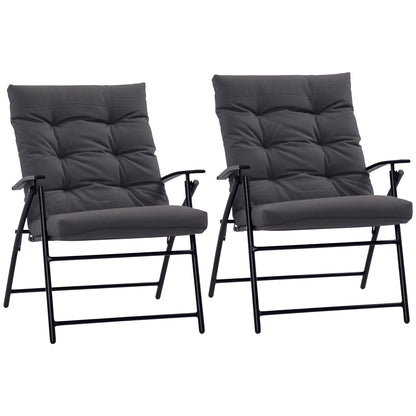 Set of 2 Outdoor Folding Chairs with Adjustable Backrest, Padded Camping Chairs for Outdoor Events, Grey