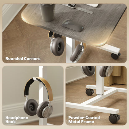 Eden Height Adjustable Standing Desk with Wheels and Headphone Hook-Grey