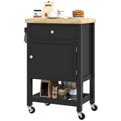 Kitchen Cart on Wheels, Rolling Kitchen Island Cart with Wood Top, Towel Rack, Drawer and Shelf for Dining Area, Grey