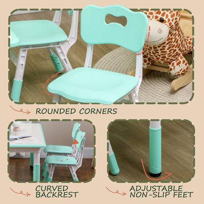 Kids Table and Chair Set with 4 Chairs, Adjustable Height, Easy to Clean, for 1.5 - 8 Years Old, Green