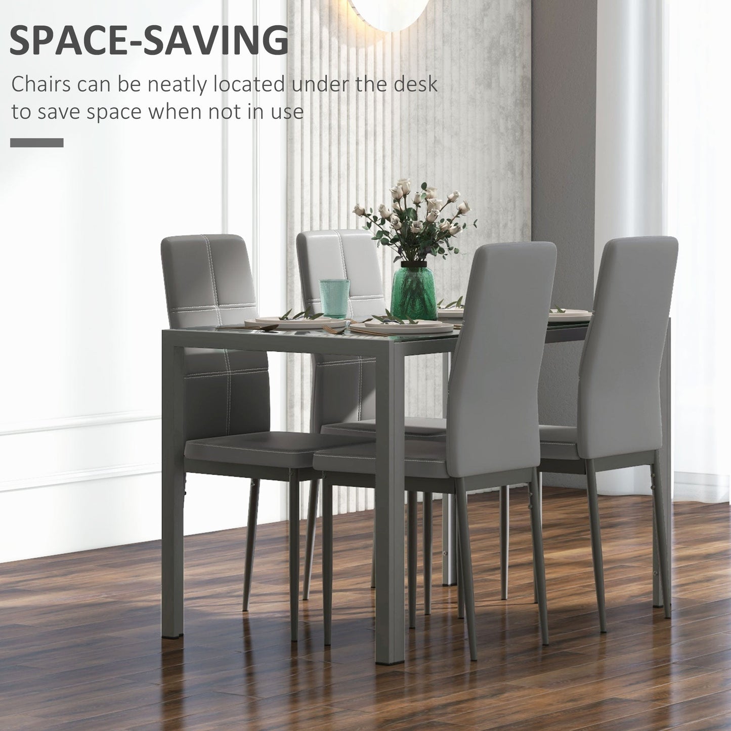Zaya 5-Piece Rectangular Glass Dining Set for Small Spaces-Grey