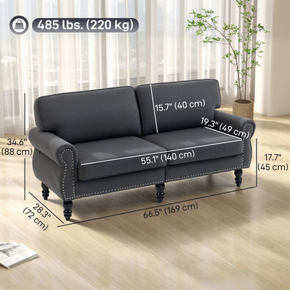 Stylish Midback Double Sofa with Sponge Padding, 2 Seater Sofa Couch, with Rubber Wood Leg, Grey
