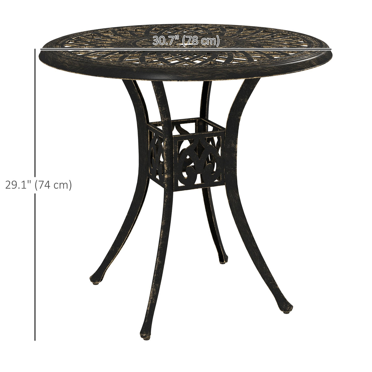 30-inch Round Patio Dining Table with Umbrella Hole Cast Aluminium Outdoor Bistro Table, Brown