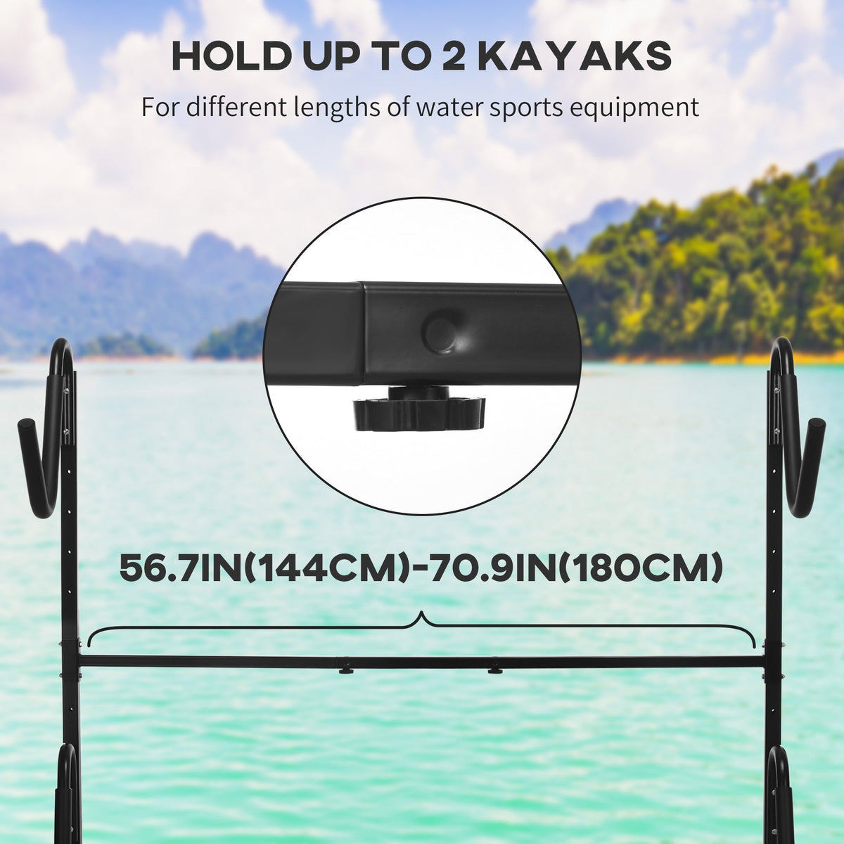 Freestanding Kayak Storage Rack with Adjustable Length, Heavy Duty Dual Kayak, SUP, Canoe, Paddleboard Rack for Indoor, Outdoor, Garage, Dock