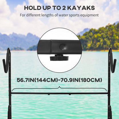 Freestanding Kayak Storage Rack with Adjustable Length, Heavy Duty Dual Kayak, SUP, Canoe, Paddleboard Rack for Indoor, Outdoor, Garage, Dock