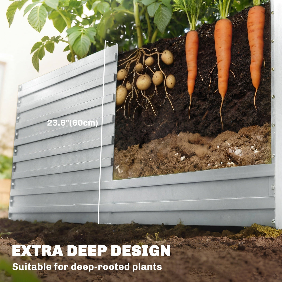 5' x 3' x 2' Raised Garden Bed, Galvanized Planter Box for Growing Flowers, Herbs and Vegetables, Black