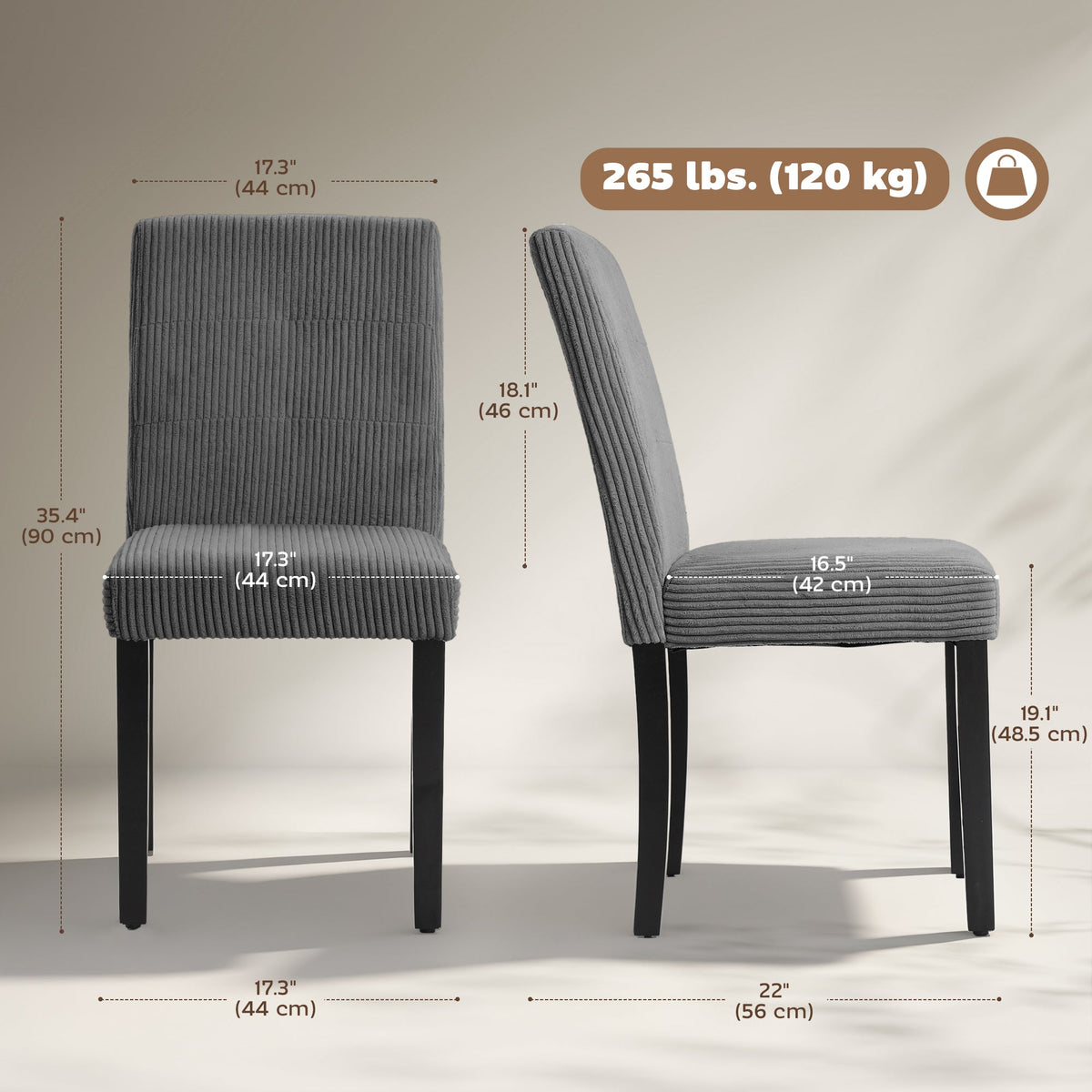 Modern Dining Chairs Set of 4, Kitchen Chairs with Rubberwood Legs and Padded Seat, Beige