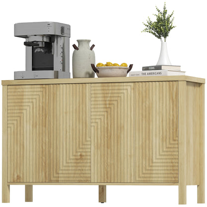 47" Buffet Cabinet with Storage, Fluted Sideboard with Push to Open Design, 2 Adjustable Shelves and 4 Doors, Natural