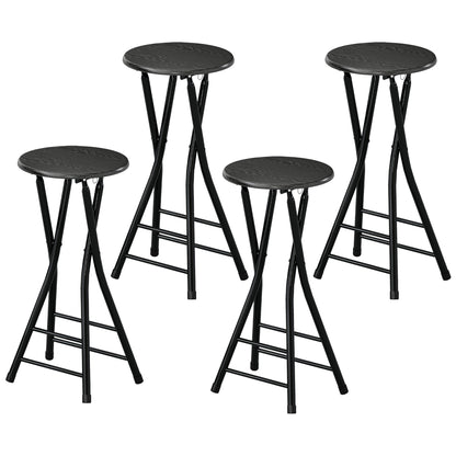 Set of 4 Foldable Barstools, Counter Height Bar Stools with Footrest and Steel Legs for Kitchen Island, Black