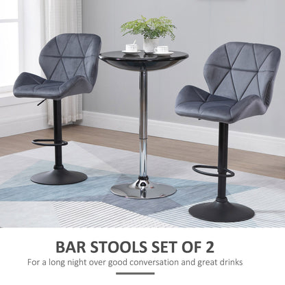 Bar Stool Set of 2 Fabric Adjustable Height Armless Upholstered Counter Chairs with Swivel Seat, Black