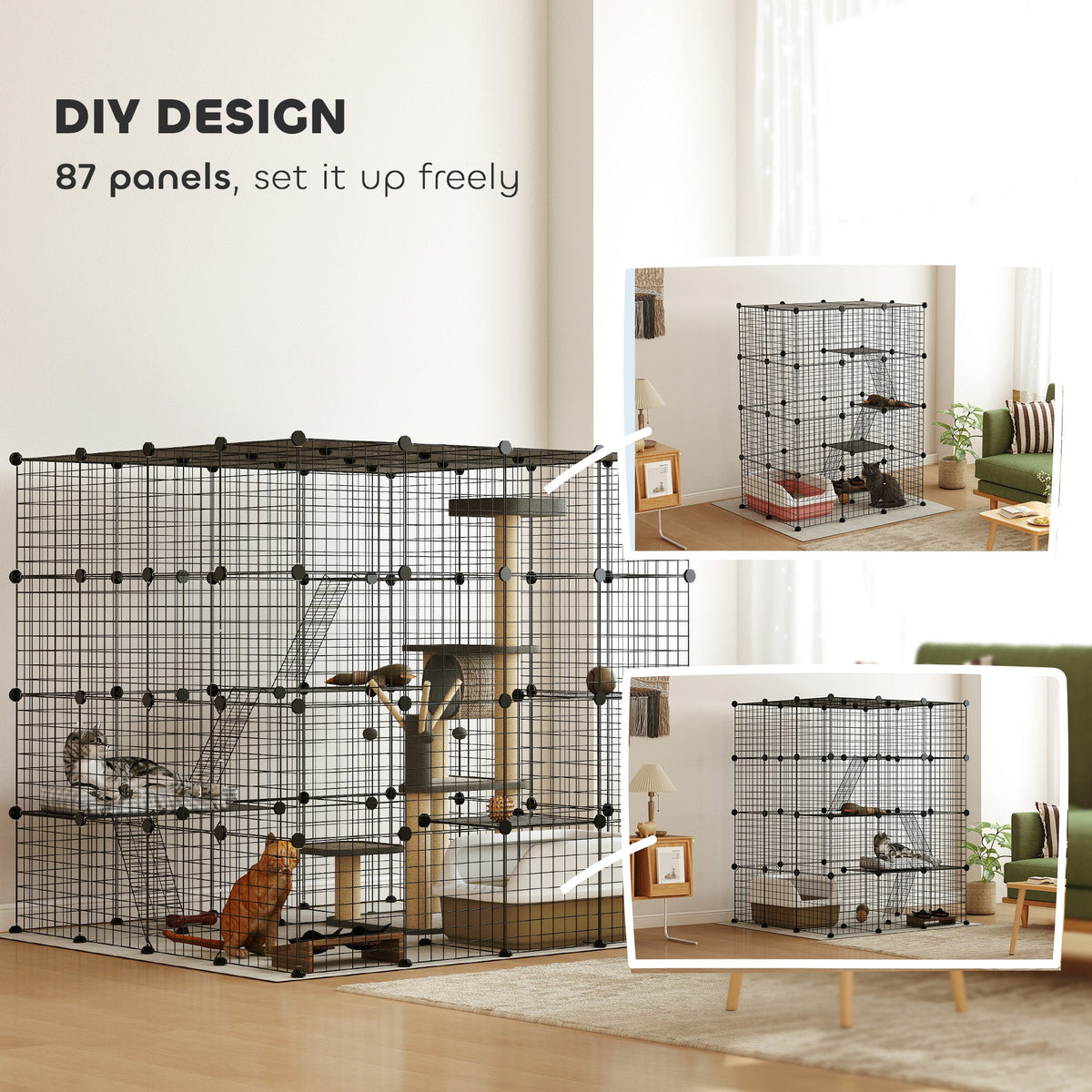 4 Tier DIY Cat Cage Indoor, Catio for 1-3 Cats with Hammock, 5 Doors, 3 Ramps, 3 Jumping Platforms, for 1-3 Cats, Black