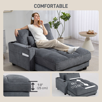 Andi Corduroy Chaise Lounger with 2 Cup Holders-Dark Grey