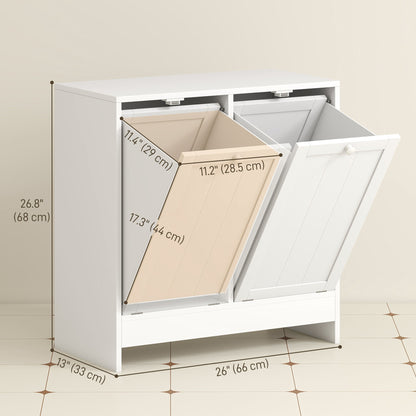 Tilt-Out Laundry Storage Cabinet, Modern Laundry Hamper with 2 Compartments for Bathroom Washroom, Black