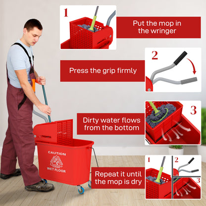 Compact Mop Bucket with Wringer, Mop Bucket on Wheels, 5 Gallon, Separate Dirty and Clean Water, Yellow
