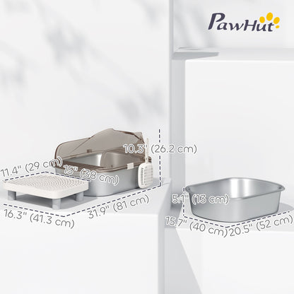 Stainless Steel Cat Litter Box with High Sided Enclosure, Step, Scoop, Non-Sticky & Anti-Urine Leakage, Easy Cleaning